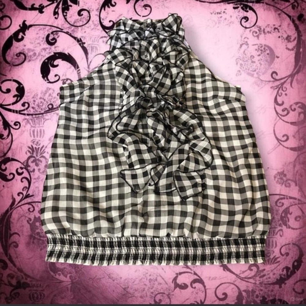 Xhilaration Black and white gingham halter top with ruffles